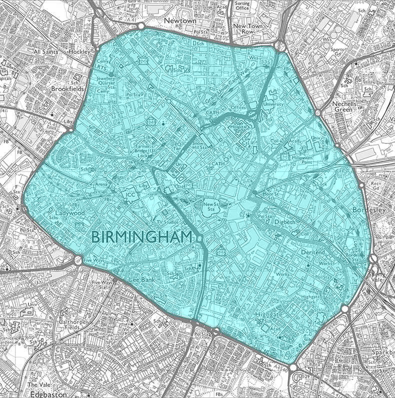 birmingham clean air zone map