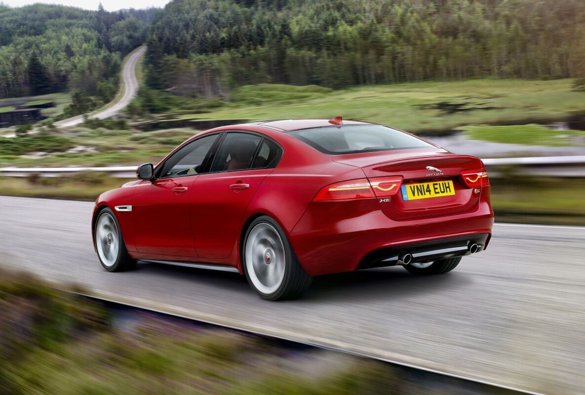 Jaguar XE driving rear